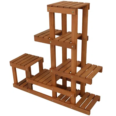 Sunnydaze Indoor/outdoor Meranti Wood With Teak Oil Finish 7-tiered Succulent Flower Plant Stand Display Shelf In Brown
