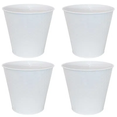 Sunnydaze Indoor/outdoor Organizational And Decorative Galvanized Steel Bucket Or Planter With Imprinted Hexag In White