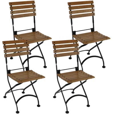 SUNNYDAZE INDOOR/OUTDOOR PATIO OR DINING CHESTNUT WOODEN FOLDING BISTRO ARM CHAIR - BROWN - 4PK
