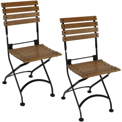 Sunnydaze Indoor/outdoor Patio Or Dining Chestnut Wooden Folding Bistro Arm Chair - Brown - 2pk