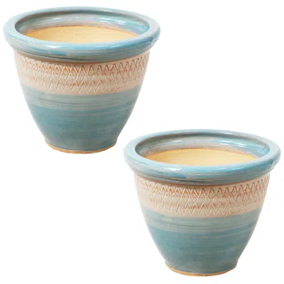 Sunnydaze Indoor/outdoor Purlieu Decorative Glazed Ceramic Planters For Greenery Or Flowers - 12" In Blue