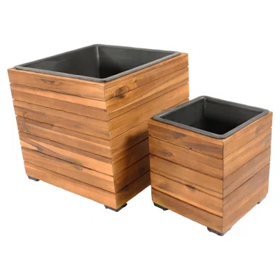 Sunnydaze Indoor/outdoor Square Acacia Wood Planter Box With Plastic Liner - 2pk