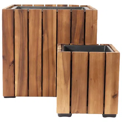 Sunnydaze Indoor/outdoor Square Acacia Wood Planter Box With Vertical Planks - 2pk