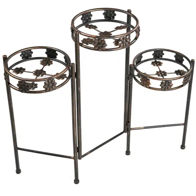 Sunnydaze Indoor/outdoor Steel 3-tiered Folding Decorative Potted Flower Plant Stand Display - 29" - Bronze