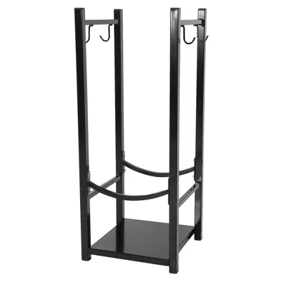 Sunnydaze Indoor/outdoor Steel Fire Pit Or Fireplace Firewood Log Rack Holder With Hooks - 32"