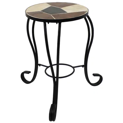 Sunnydaze Indoor/outdoor Steel Frame Decorative Antique Ceramic Tile Top Side Table - 12" In Brown