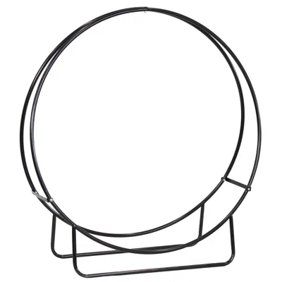 SUNNYDAZE INDOOR/OUTDOOR STEEL ROUND FIRE PIT OR FIREPLACE FIREWOOD LOG HOOP RACK HOLDER - 48" - BLACK