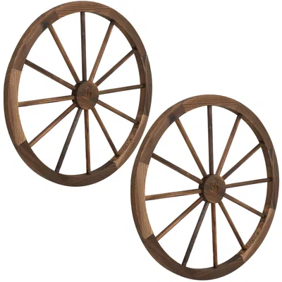Sunnydaze Indoor/outdoor Wooden Rustic Western Style Wagon Wheel Yard Landscape Porch Patio Décor - 30" - 2pk