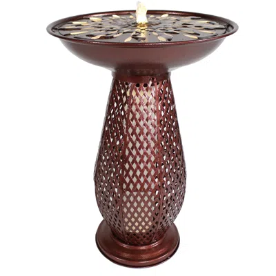 Sunnydaze Iron Crosshatch Bird Bath Water Fountain With Led Lights - 28.75"