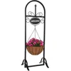 Sunnydaze Iron Decorative Welcome Sign And Coco Grass Liner Hanging Basket Planter Stand - 48" H - Black