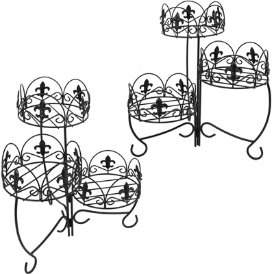 Sunnydaze Iron Metal French Lily Decorative 3-tiered Flower Plant Stand For Indoor Or Outdoor Use - 22" - Blac In Black