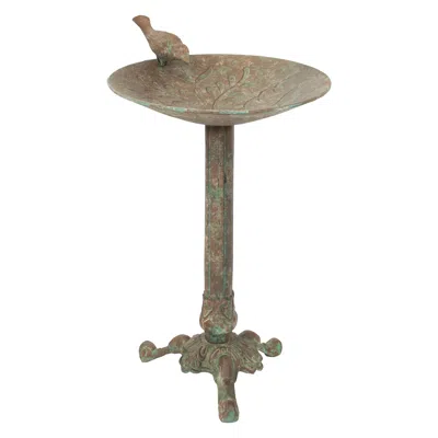Sunnydaze Ivy And Sage Cast Aluminum Metal Bird Bath - Rustic Patina - 12.25"