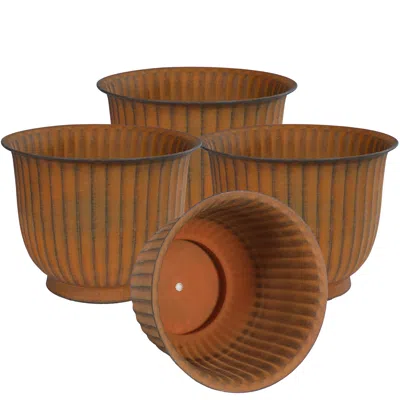 Sunnydaze Jardinera De Exterior De Metal Carlotta - Juego De 4 In Brown