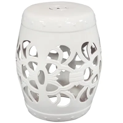 Sunnydaze Knotted Quatrefoil Ceramic Garden Stool In White