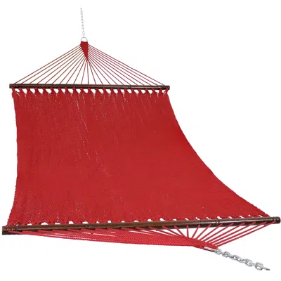 Sunnydaze Large Double Wide Two-person Polyester Rope Hammock With Spreader Bars - 600 Lb Weight Capacity In Red