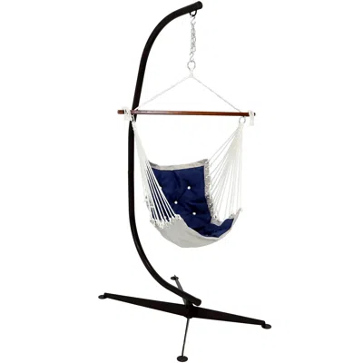 SUNNYDAZE LARGE TUFTED VICTORIAN HAMMOCK CHAIR SWING WITH C-STAND - 300 LB WEIGHT CAPACITY