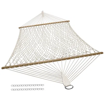 SUNNYDAZE LARGE TWO-PERSON DOUBLE WIDE ROPE HAMMOCK WITH SPREADER BARS FOR PATIO AND BACKYARD - 450 LB WEIGHT 