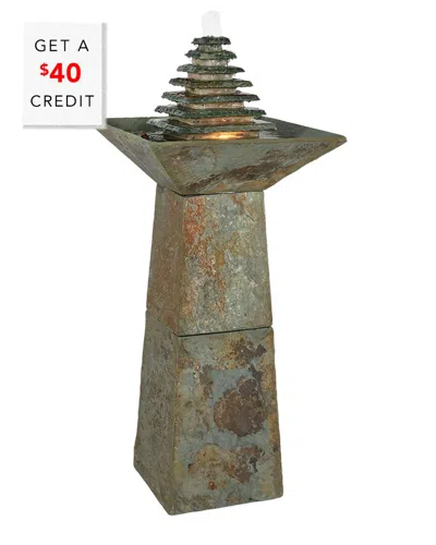 SUNNYDAZE SUNNYDAZE LAYERED SLATE PYRAMID OUTDOOR WATER FOUNTAIN 40IN LAWN FEATURE W/ LED WITH $40 CREDIT