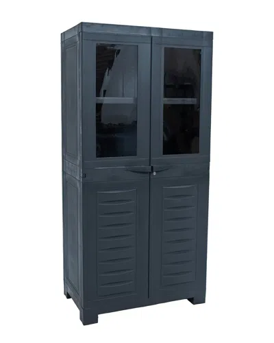 Sunnydaze Lockable Storage Cabinet With 3 Adjustable Shelves & 2 Windows In Blue