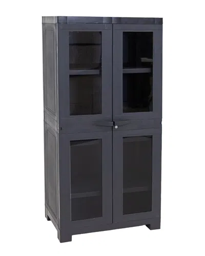 Sunnydaze Lockable Storage Cabinet With 3 Adjustable Shelves & 4 Windows In Black