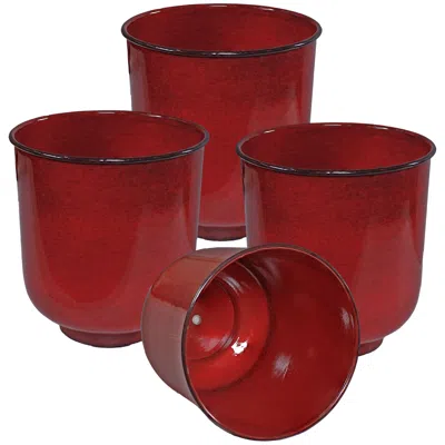 Sunnydaze Macetero De Exterior De Metal Vivian - Juego De 4 In Red