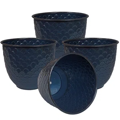 Sunnydaze Macetero De Metal Para Exteriores Dinah - Juego De 4 In Blue