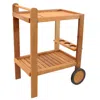 Sunnydaze Malaysian Hardwood Outdoor Rolling 2-tier Serving Cart