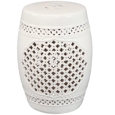 Sunnydaze Marrakesh Lattice Ceramic Garden Stool In White