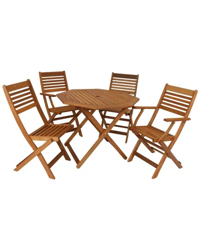 Sunnydaze Meranti Wood 5-piece Outdoor Folding Patio Dining Set In Brown