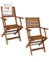 Sunnydaze Meranti Wood Outdoor Folding Patio Chairs In Brown