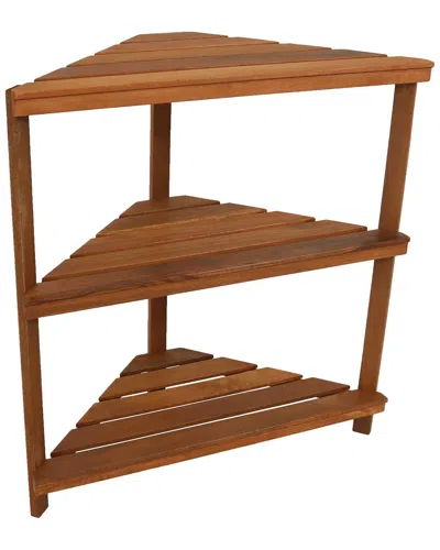 Sunnydaze Meranti Wood Teak Oil Finish 3-tier Indoor/outdoor Corner Plant Stand In Brown