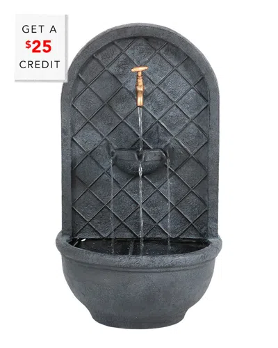 Sunnydaze Messina Solar Outdoor Wall Fountain With Battery Pack With $25 Credit In Grey
