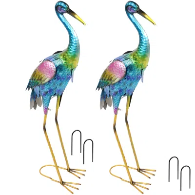 Sunnydaze Metal Crane Outdoor Garden Statues Sculptures - 29" H - Set Of 2