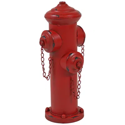 Sunnydaze Metal Fire Hydrant Outdoor Garden Statue Decor With Red Finish - 14"