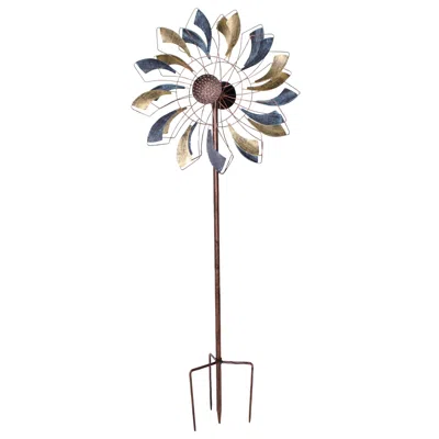 Sunnydaze Metallic Pinwheel Powder-coated Iron Wind Spinner - 84.5" H - Silver And Gold In Multi