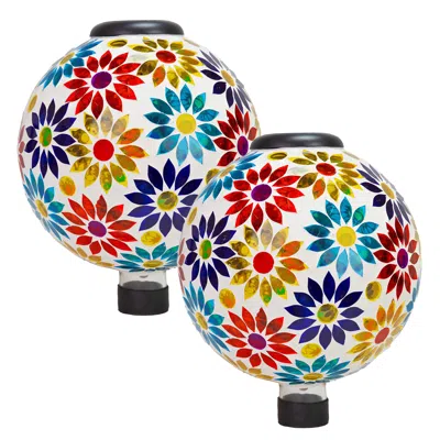 Sunnydaze Midsummer Dahlias Glass Mosaic Indoor/outdoor Gazing Globe With Solar Light - 10" Diameter - Blue, Y In Multi