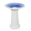 Sunnydaze Misty Blossom Ceramic Bird Bath With Glazed Finish - White And Blue - 23" H
