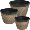 Sunnydaze Modern Decorative Resin Faux Basketweave Planter - 13", 15", And 17" Diameter - 3-piece Set