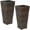Sunnydaze Modern Decorative Standing Square Polyrattan Planter Containers - 24" Tall - Brown - 2-pack