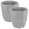 Sunnydaze Modern Faceted Polyresin Outdoor Flower Pot Planter - 14.75" - Light Gray - 2pk