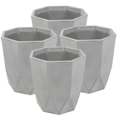 Sunnydaze Modern Faceted Polyresin Outdoor Flower Pot Planter - 14.75" - Light Gray - 4pk