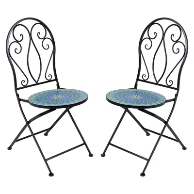 Sunnydaze Mosaic Tile Bistro Chair With Iron Frame - Multicolor - 2-pack