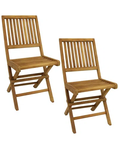 Sunnydaze Nantasket Teak Outdoor Folding Patio Chair With Slat Back In Brown