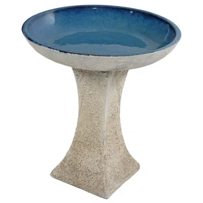 Sunnydaze Nantes Ceramic Bird Bath With Lava Finish - White Distressed Ceramic Finish - 16" H