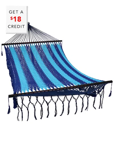 Sunnydaze Natural Mayan Hammock Bed With Spreader Bars With $18 Credit In Blue