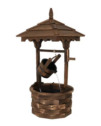 Sunnydaze Old-fashioned Wood Wishing Well Outdoor Water Fountain Feature In Brown