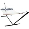 Sunnydaze Outdoor 2-person Double Cotton Rope Hammock With Wood Spreader Bar And 15ft Black Steel Stand - Crea