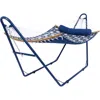 SUNNYDAZE OUTDOOR 2-PERSON DOUBLE POLYESTER QUILTED HAMMOCK WITH WOOD CURVED SPREADER BAR AND MATTE BLUE STEEL