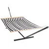 Sunnydaze Outdoor 2-person Double Polyester Quilted Hammock With Wood Spreader Bar And 12ft Black Steel Stand