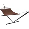 Sunnydaze Outdoor 2-person Double Polyester Rope Hammock With Wood Spreader Bar And 15ft Black Steel Stand